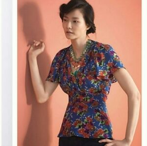 Anthropologie Blue Floral Blouse